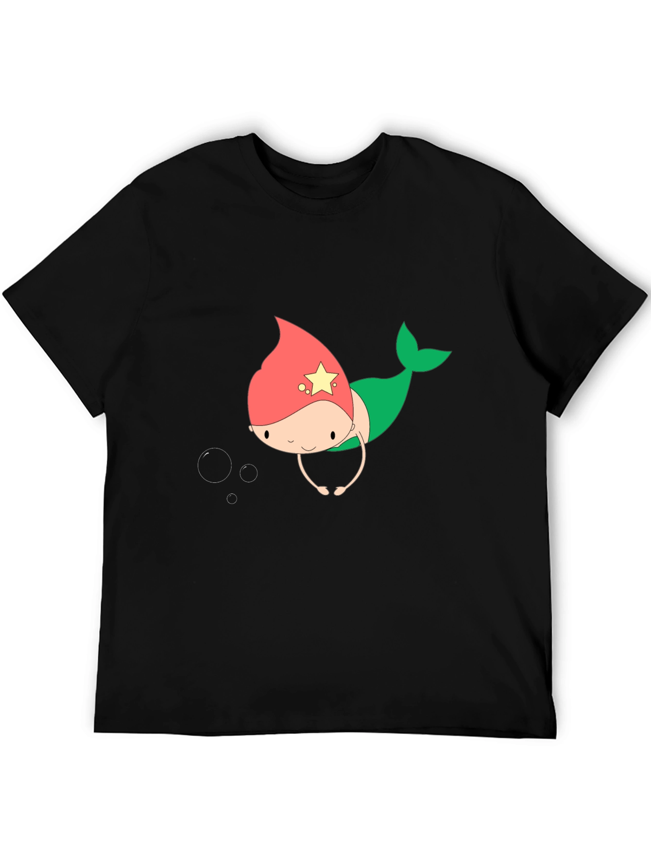 Cute Mermaid Cartoon Black T-Shirt