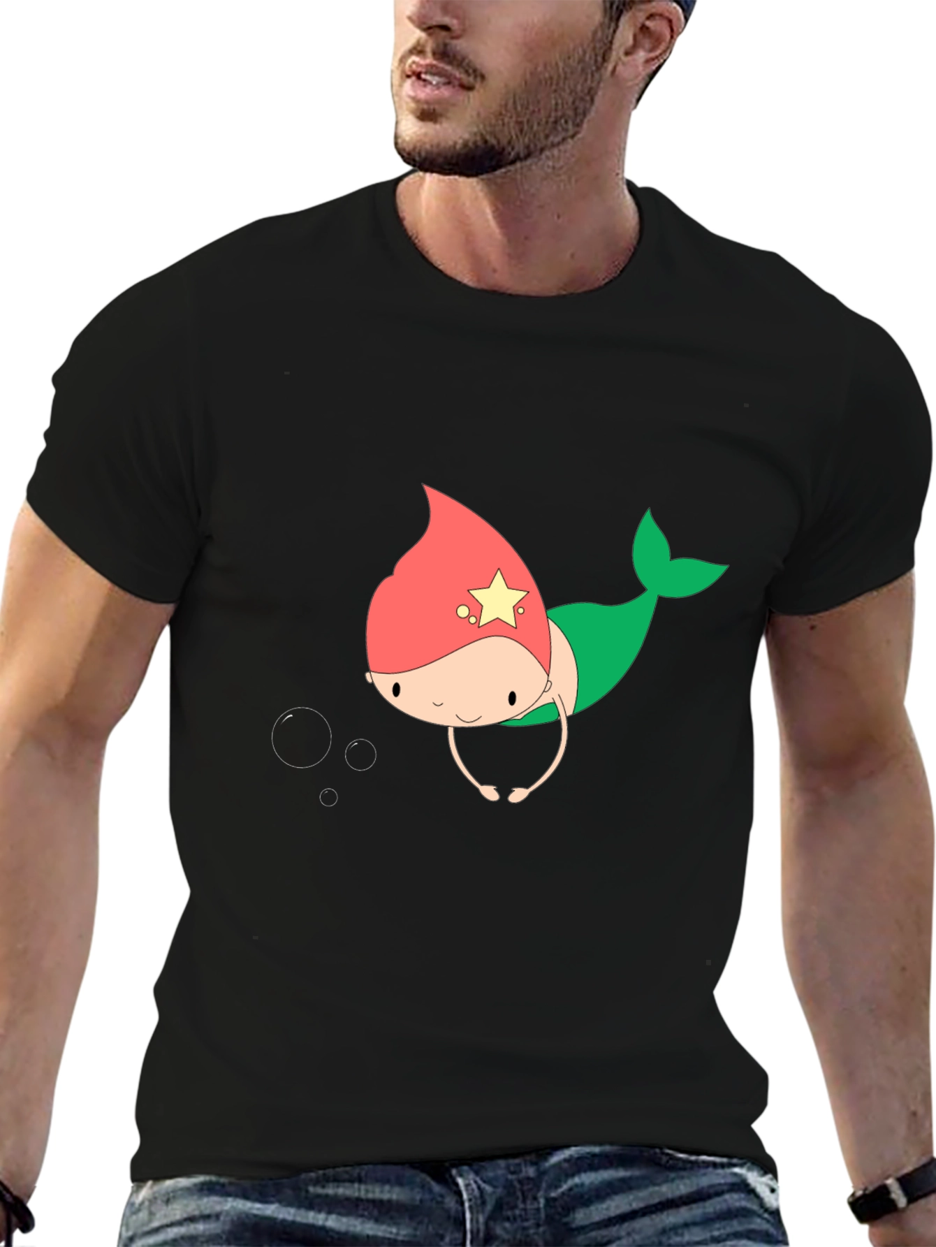 Cute Mermaid Cartoon Black T-Shirt