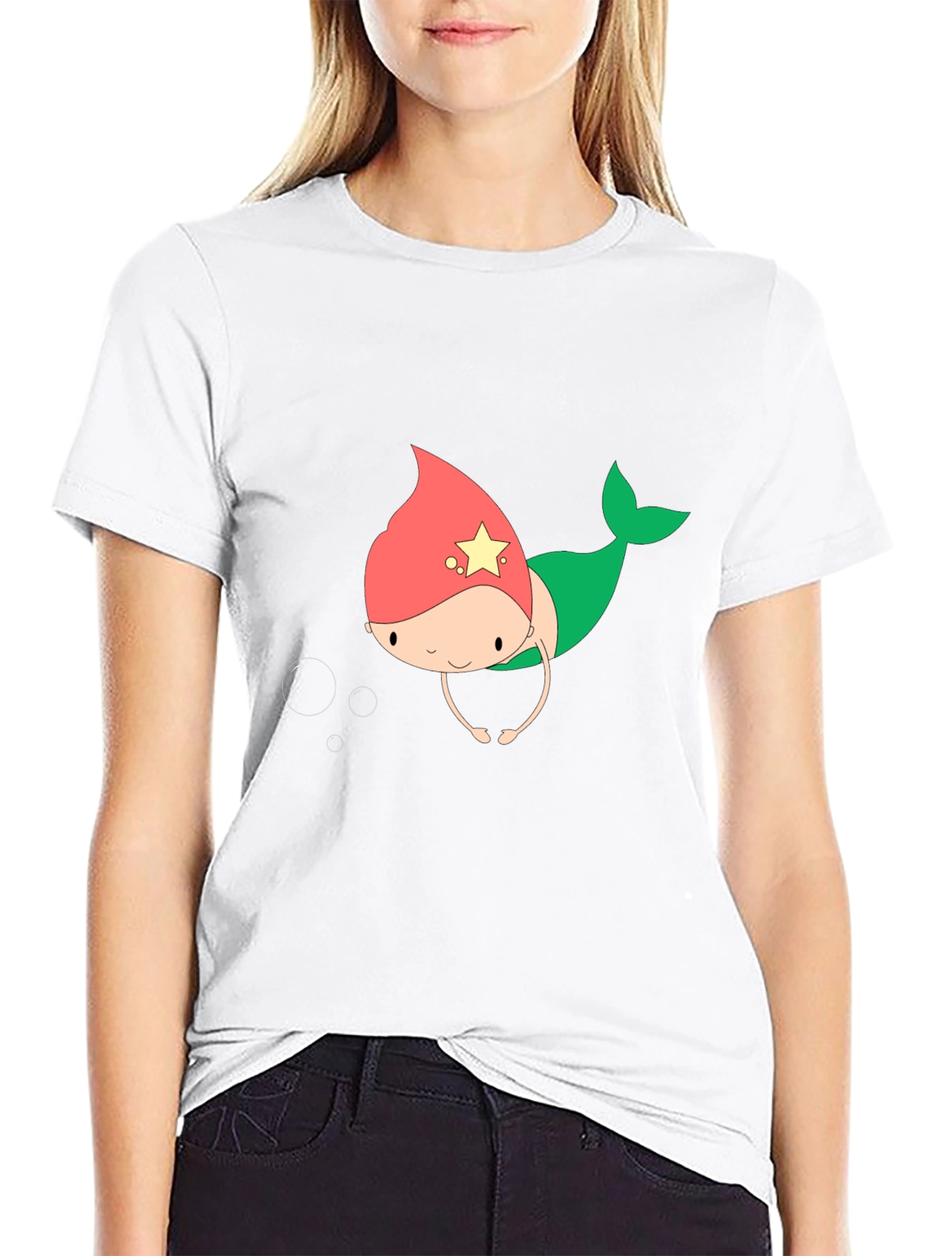 Cute Mermaid Cartoon Black T-Shirt