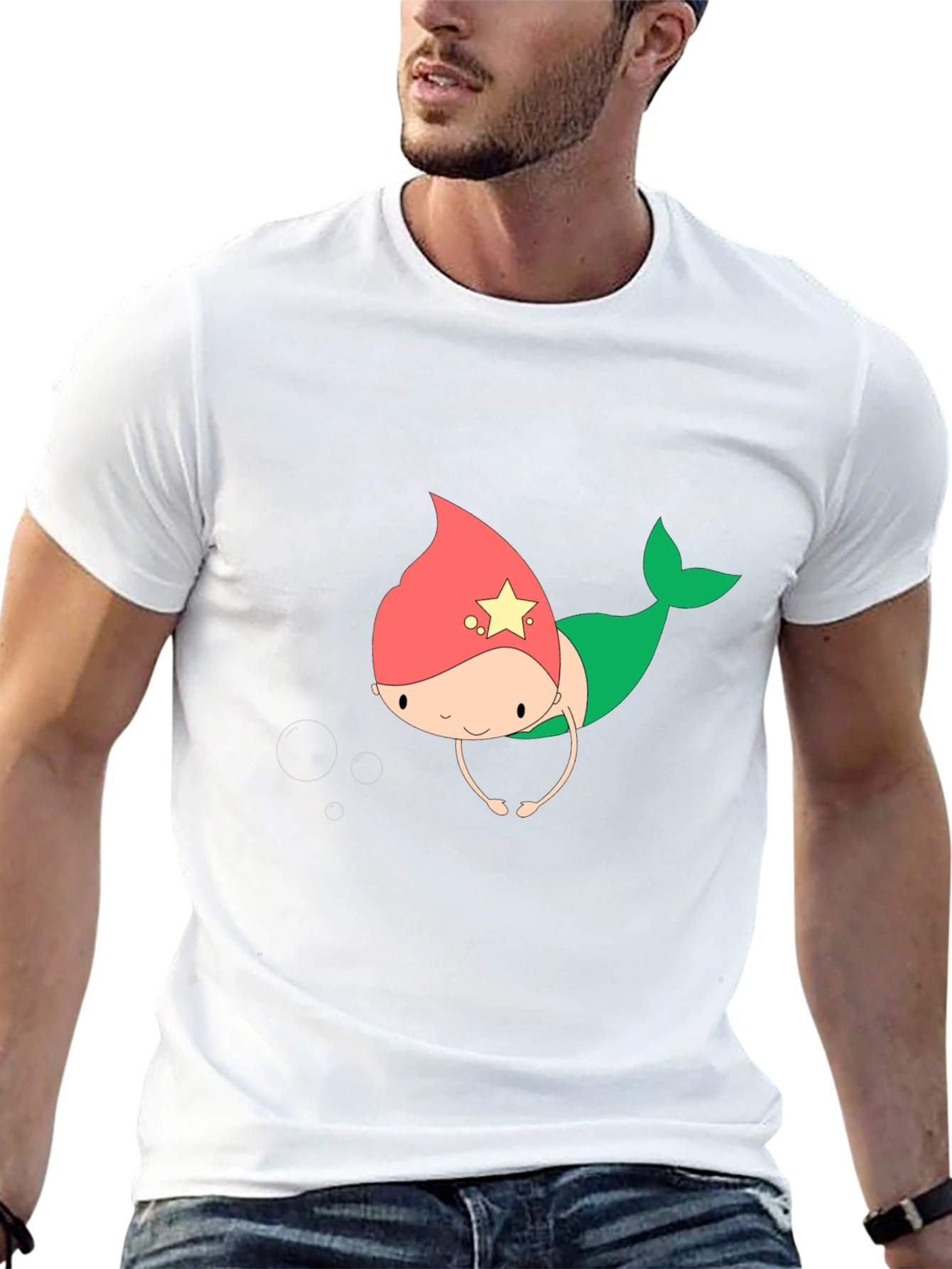 Cute Mermaid Cartoon Black T-Shirt