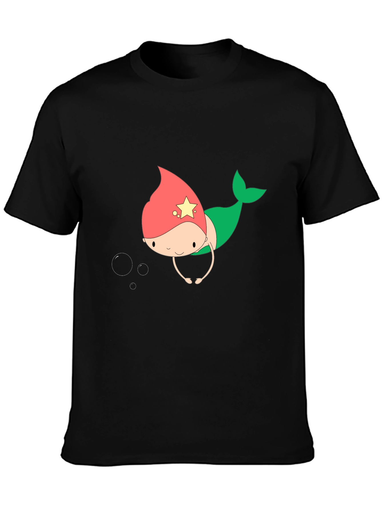 Cute Mermaid Cartoon Black T-Shirt