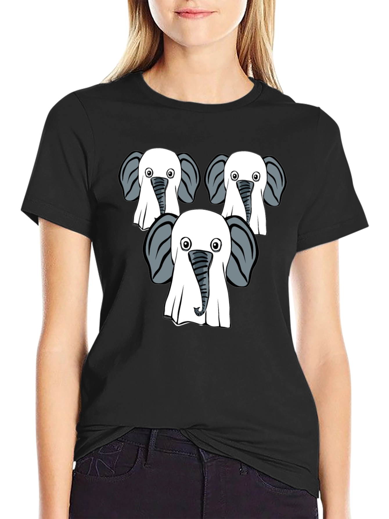 Elephant Ghost Black Graphic T-Shirt