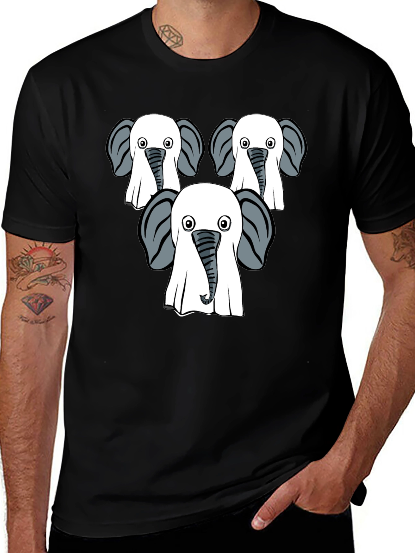 Elephant Ghost Black Graphic T-Shirt