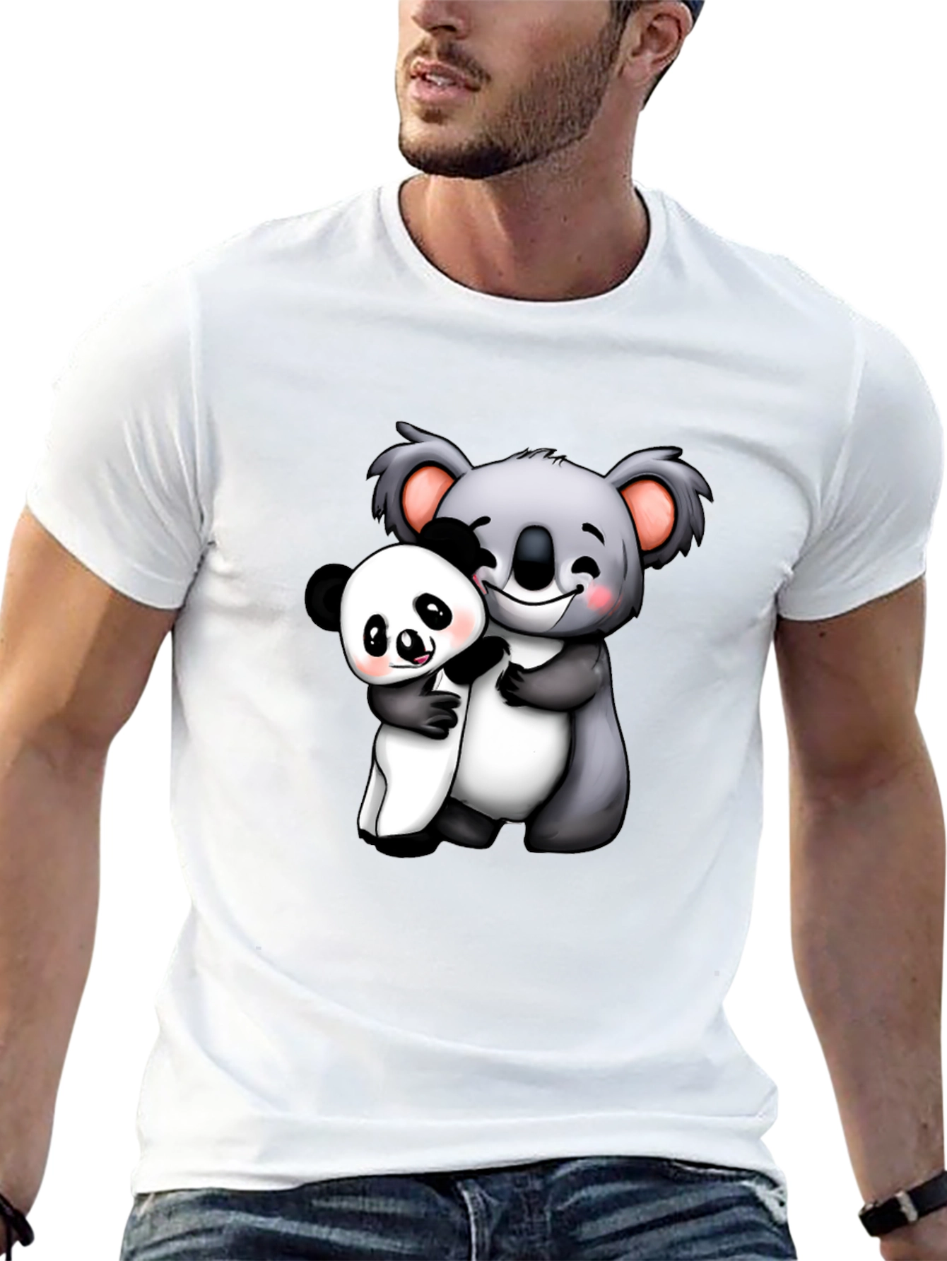 Cute Koala & Panda Hug Graphic T-Shirt
