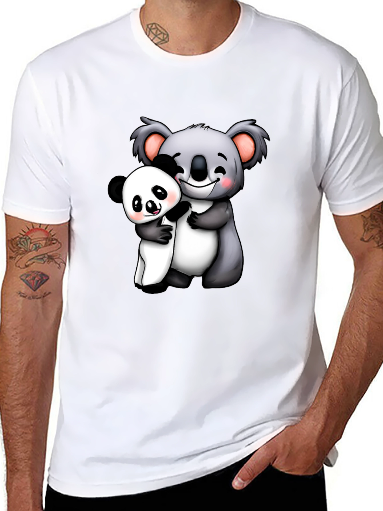 Cute Koala & Panda Hug Graphic T-Shirt