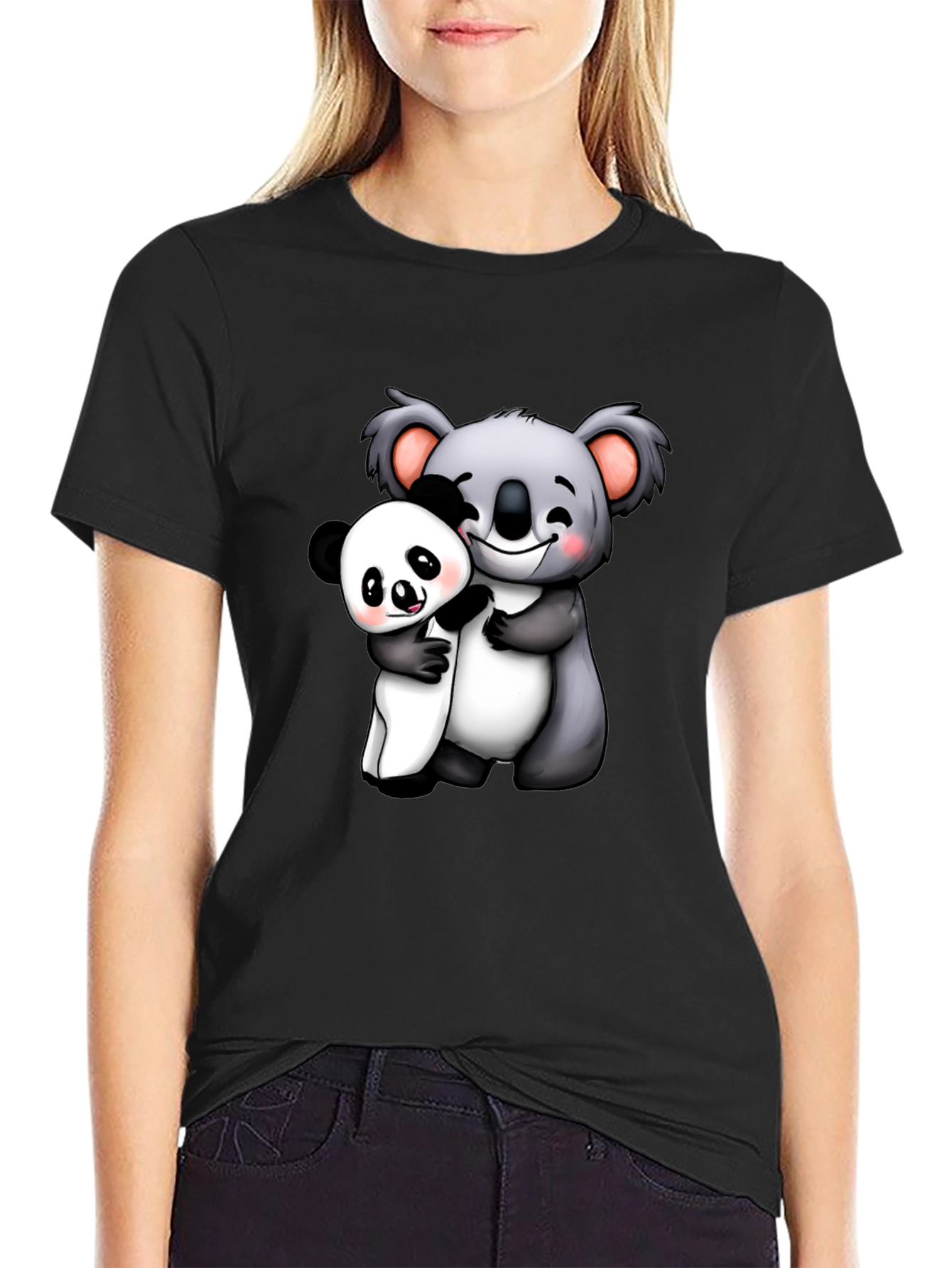 Cute Koala & Panda Hug Graphic T-Shirt
