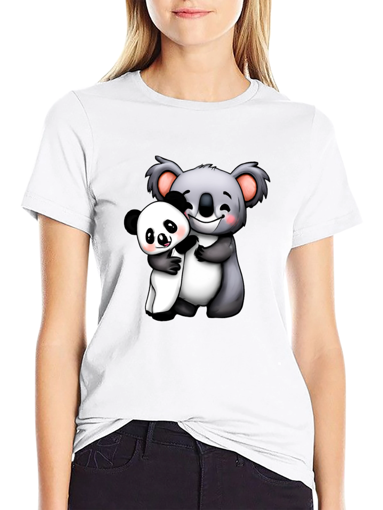 Cute Koala & Panda Hug Graphic T-Shirt