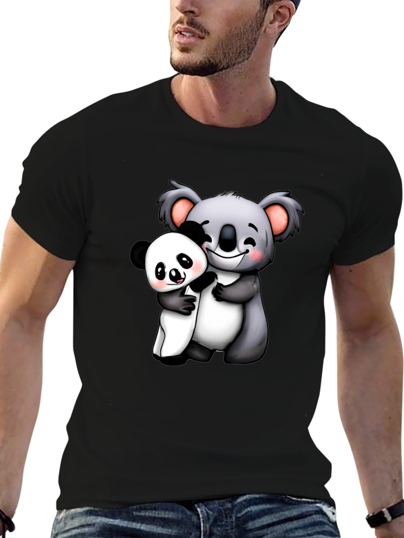 Cute Koala & Panda Hug Graphic T-Shirt