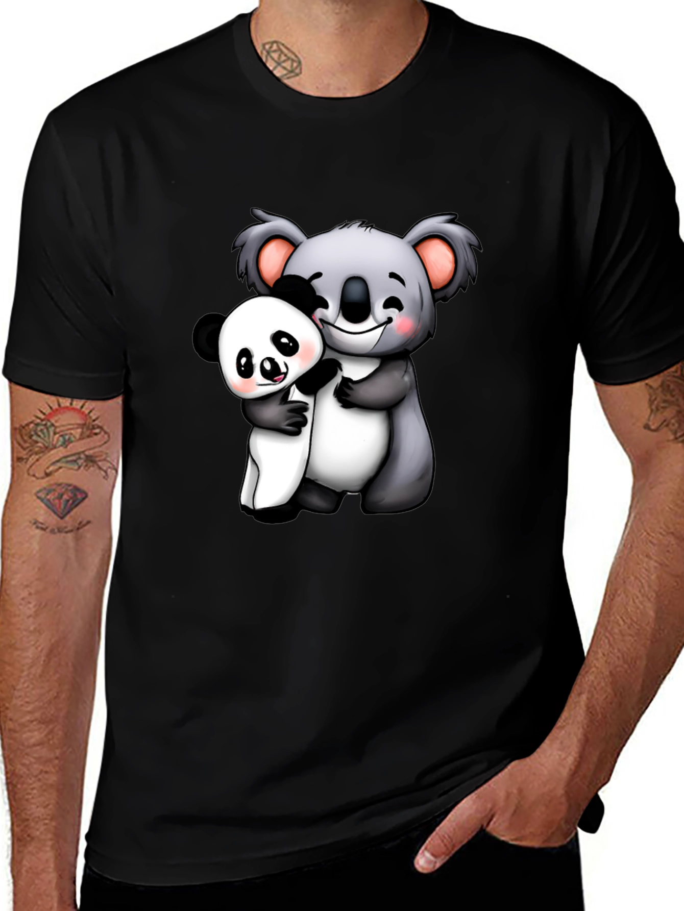 Cute Koala & Panda Hug Graphic T-Shirt