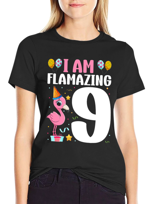 Flamazing 9th Birthday T-Shirt - Cute Flamingo Party Tee