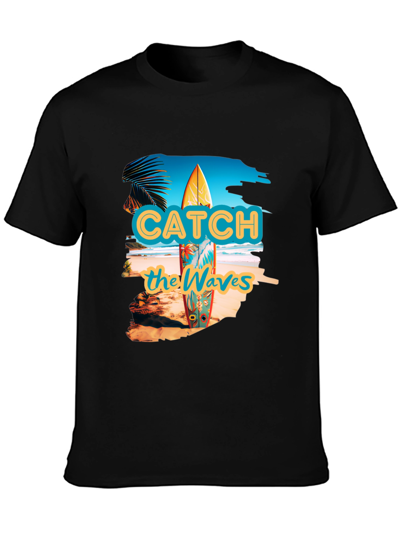 Catch the Waves Black Graphic T-Shirt