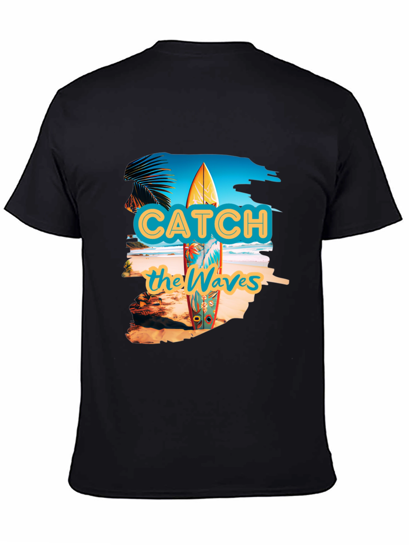 Catch the Waves Black Graphic T-Shirt