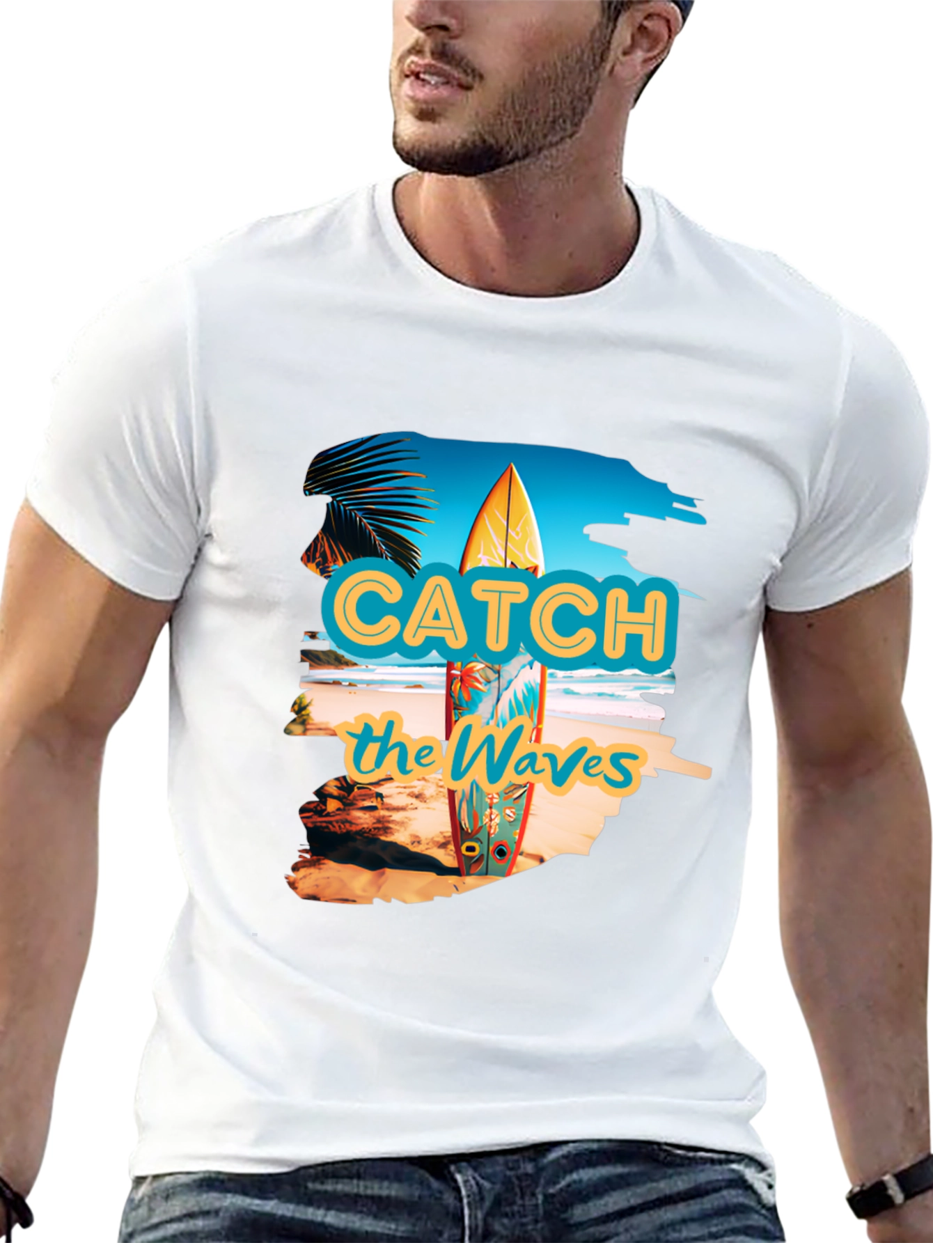 Catch the Waves Black Graphic T-Shirt