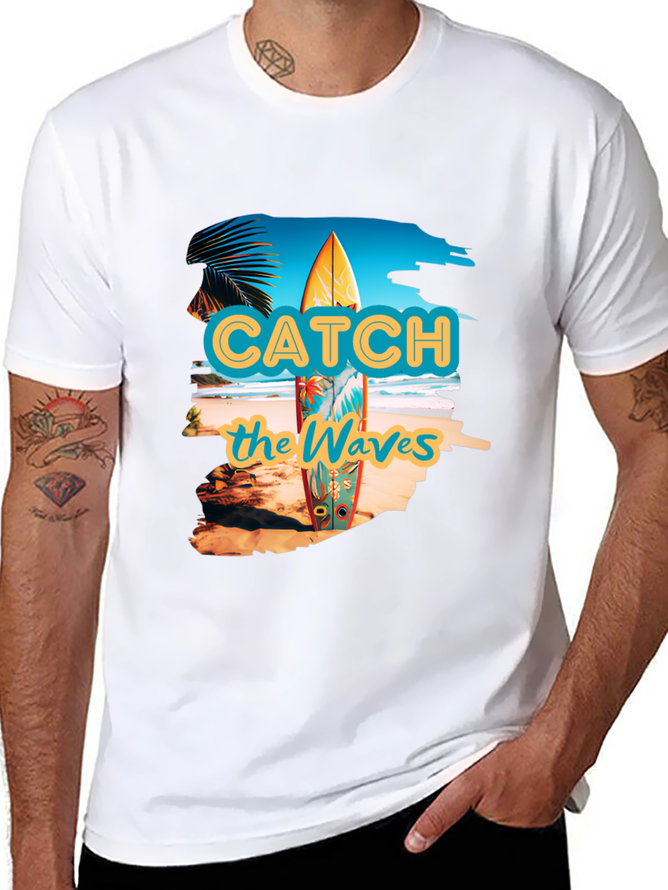 Catch the Waves Black Graphic T-Shirt