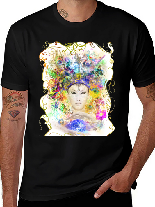 Artistic Goddess Graphic T-Shirt - Black