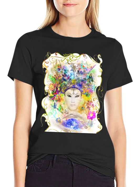 Artistic Goddess Graphic T-Shirt - Black