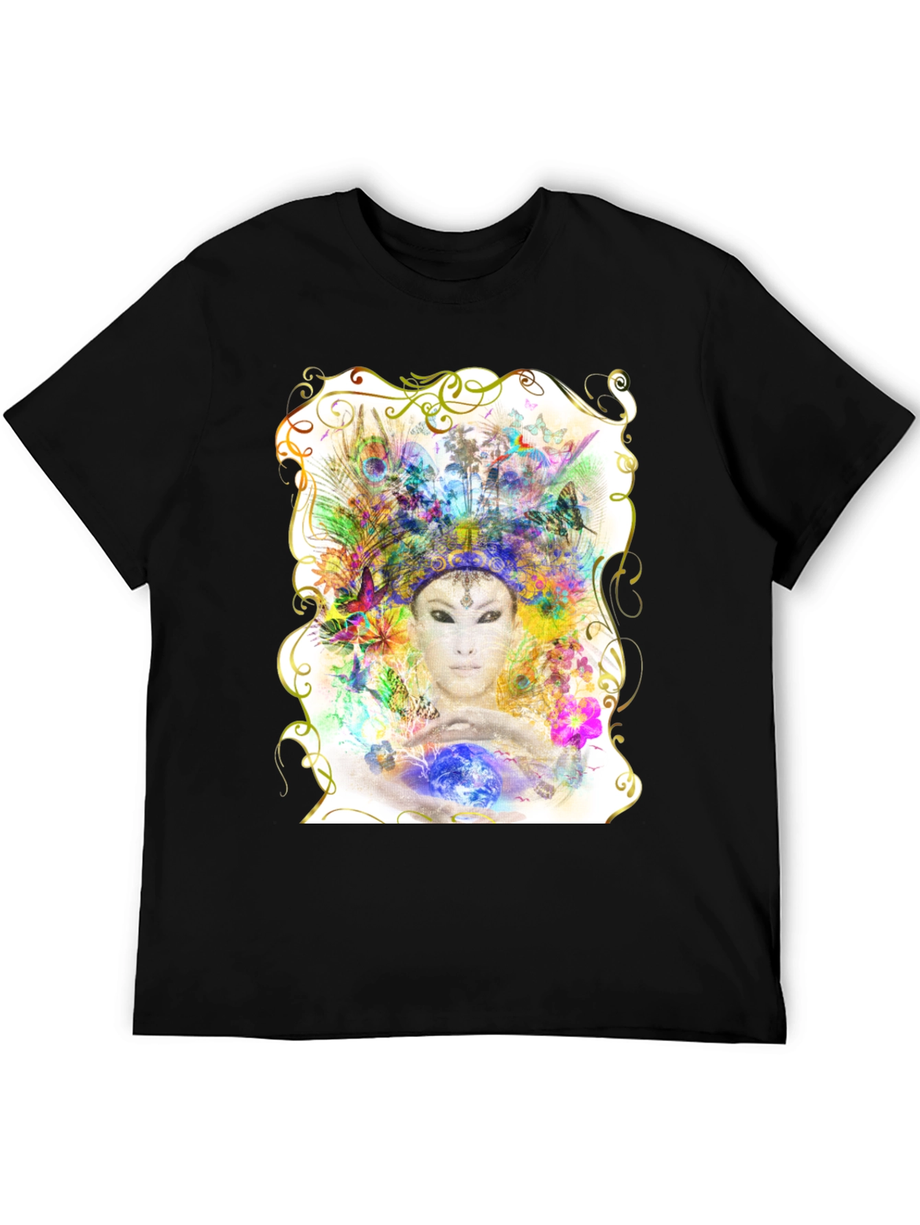 Artistic Goddess Graphic T-Shirt - Black