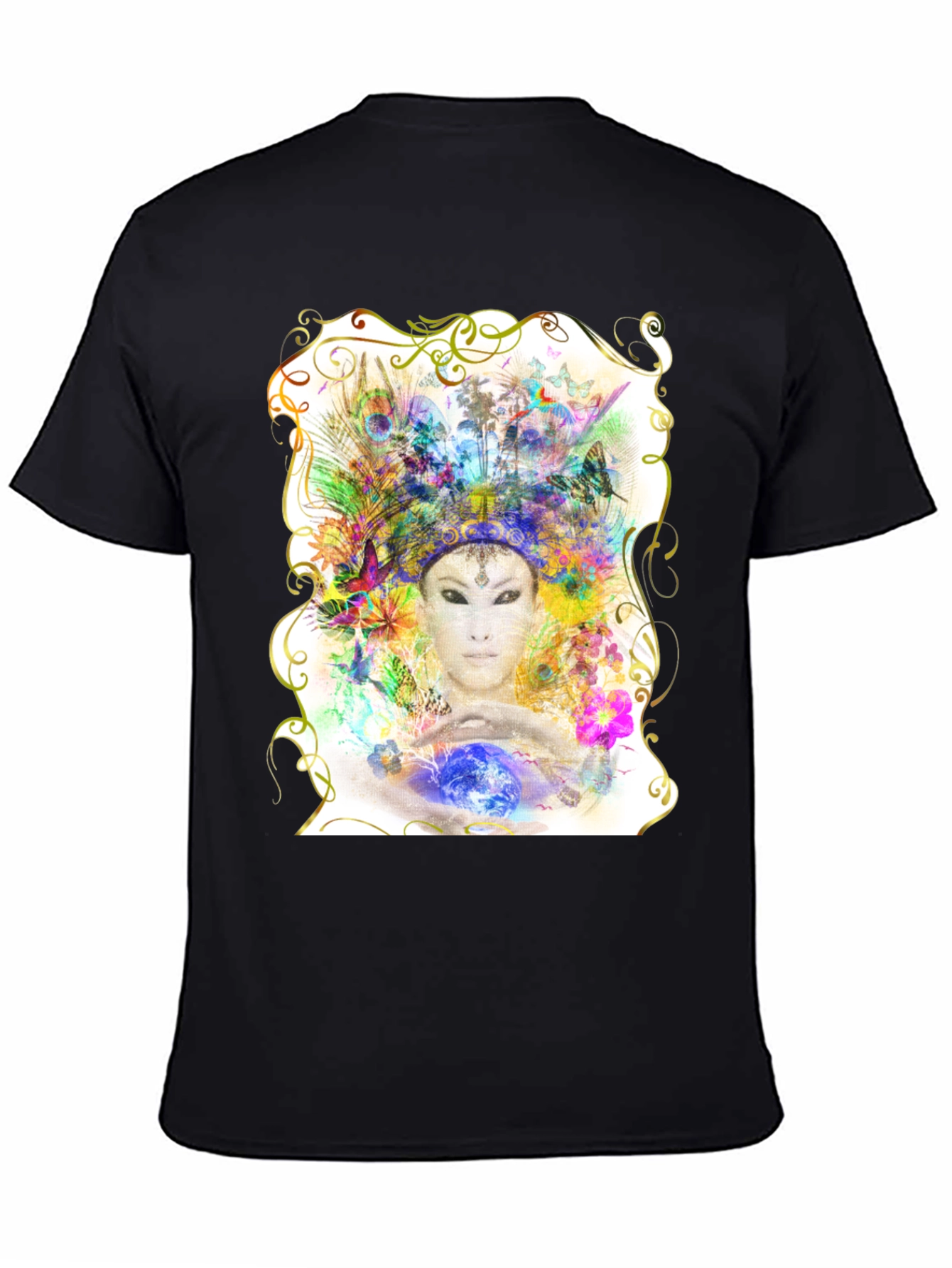 Artistic Goddess Graphic T-Shirt - Black