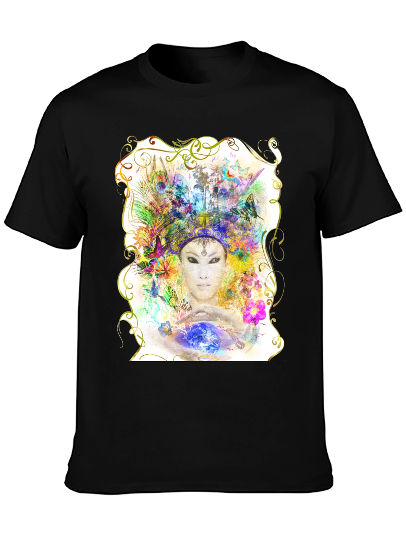 Artistic Goddess Graphic T-Shirt - Black