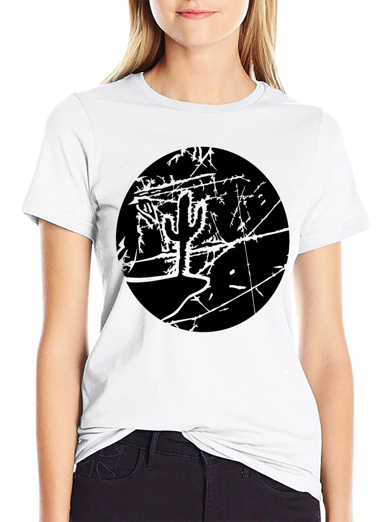 Monochrome Cactus Graphic T-Shirt