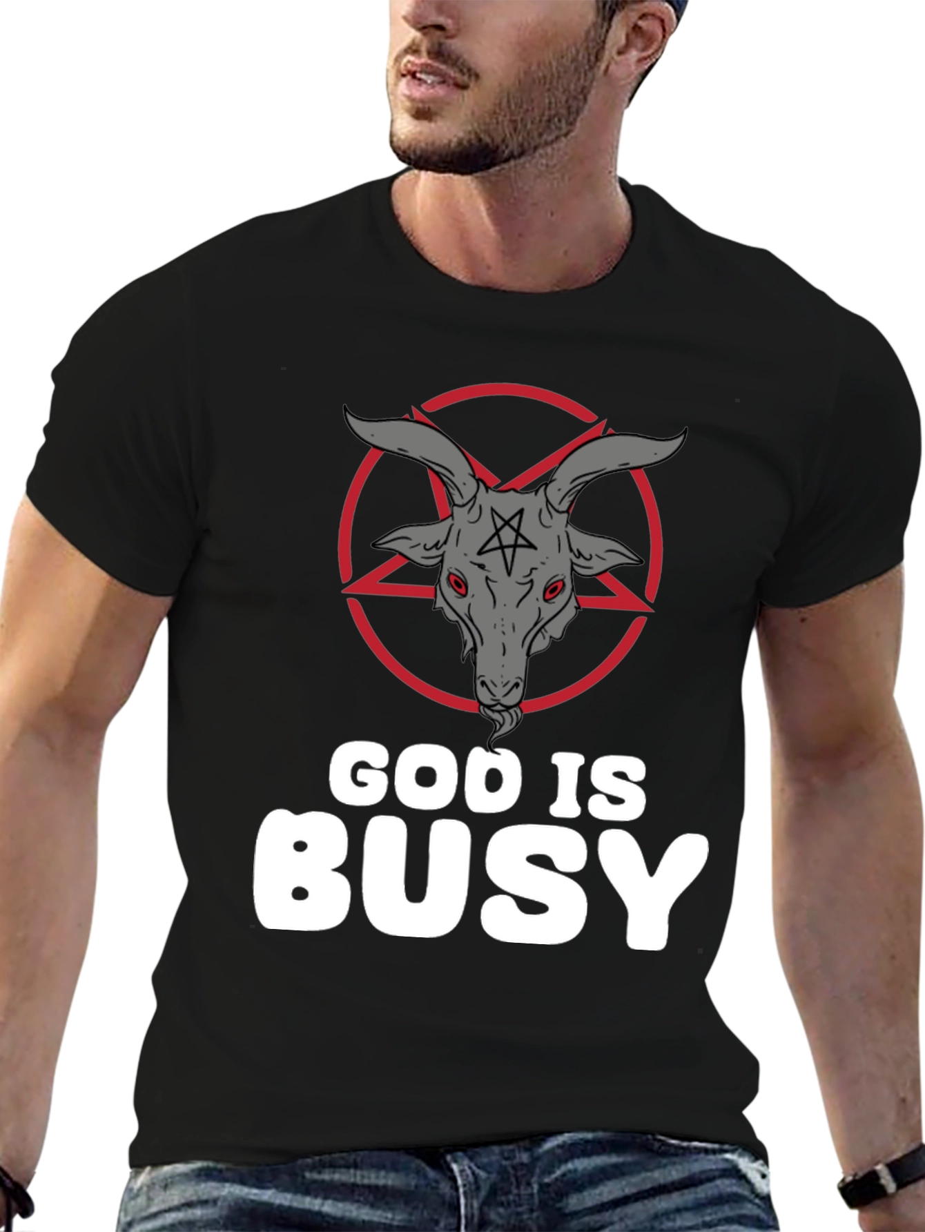 God Is Busy T-Shirt - Baphomet Graphic Tee