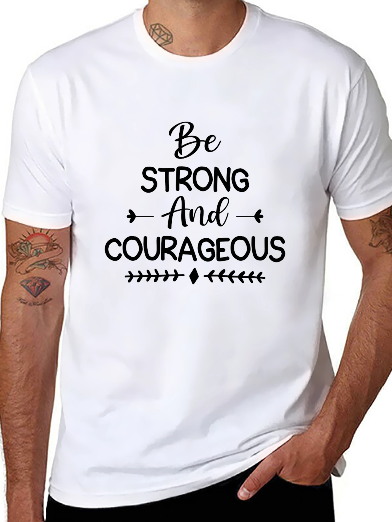 Inspirational Black T-Shirt: Be Strong and Courageous