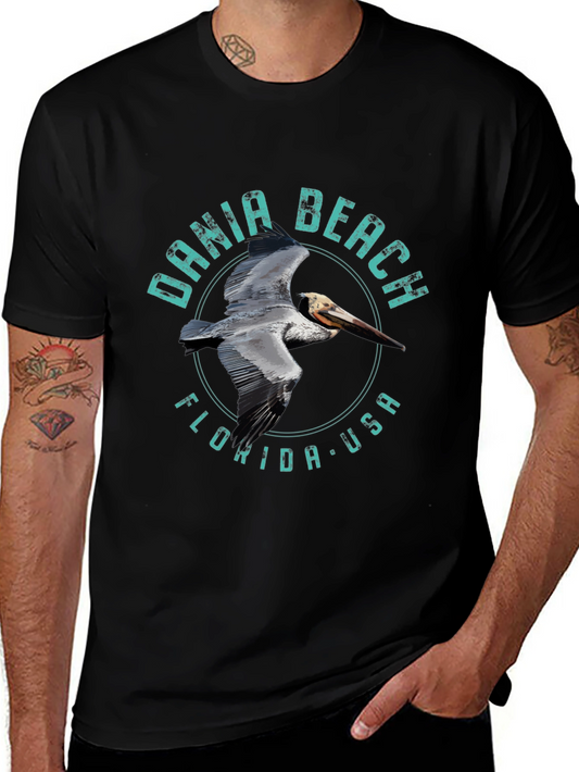 Dania Beach Pelican Graphic Tee - Florida USA Souvenir
