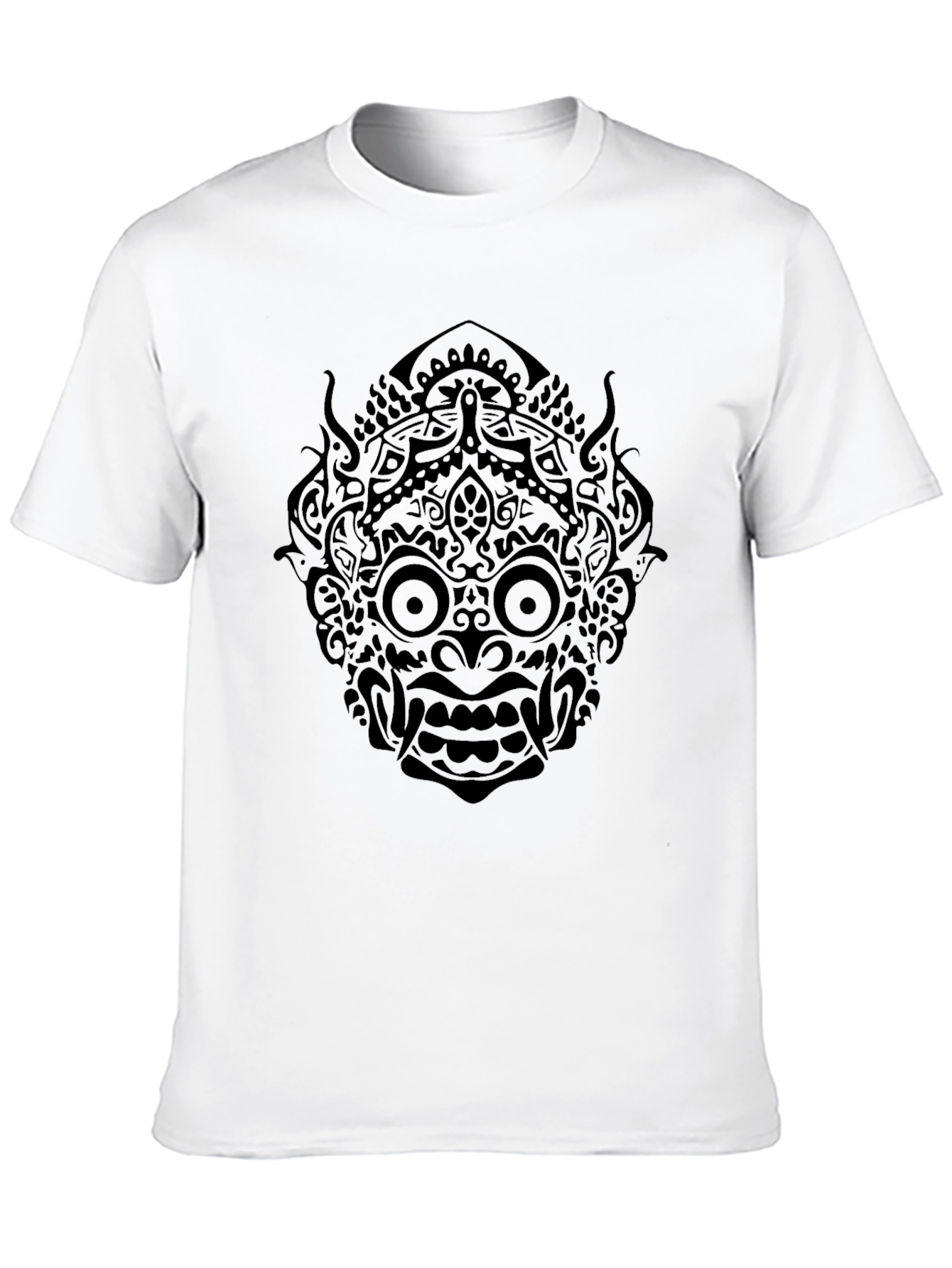 Black T-Shirt with Tribal Mask Graphic
