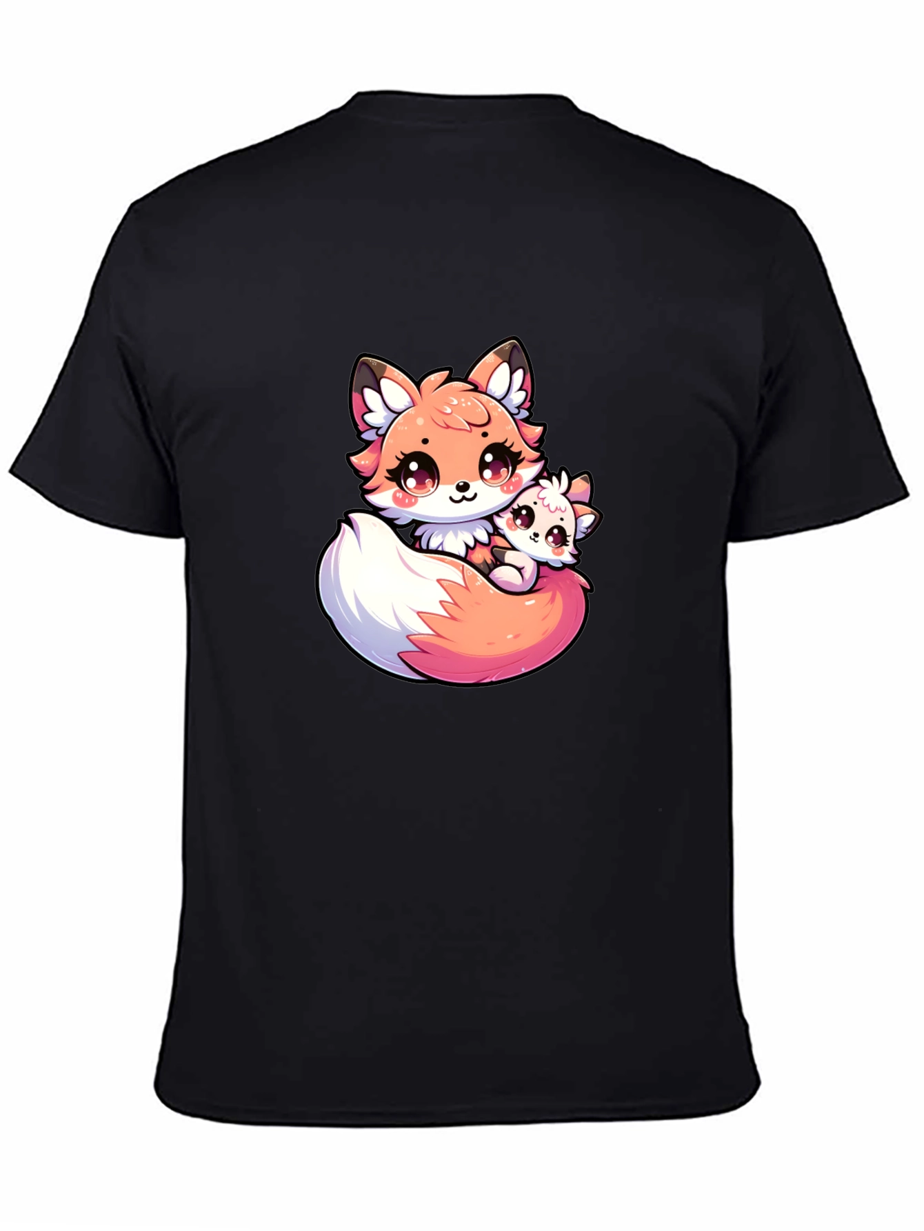 Cute Fox and Cub Black T-Shirt