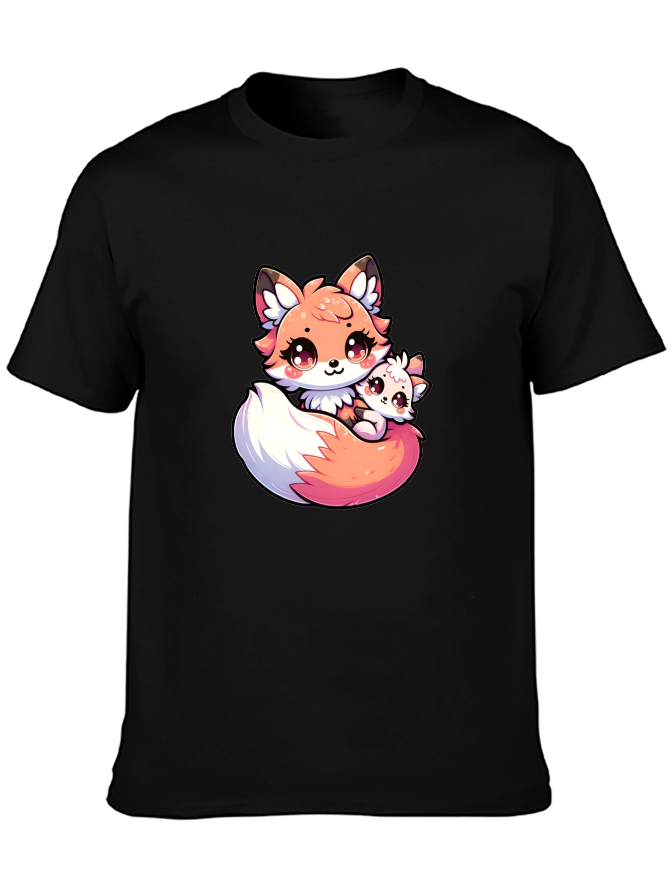 Cute Fox and Cub Black T-Shirt