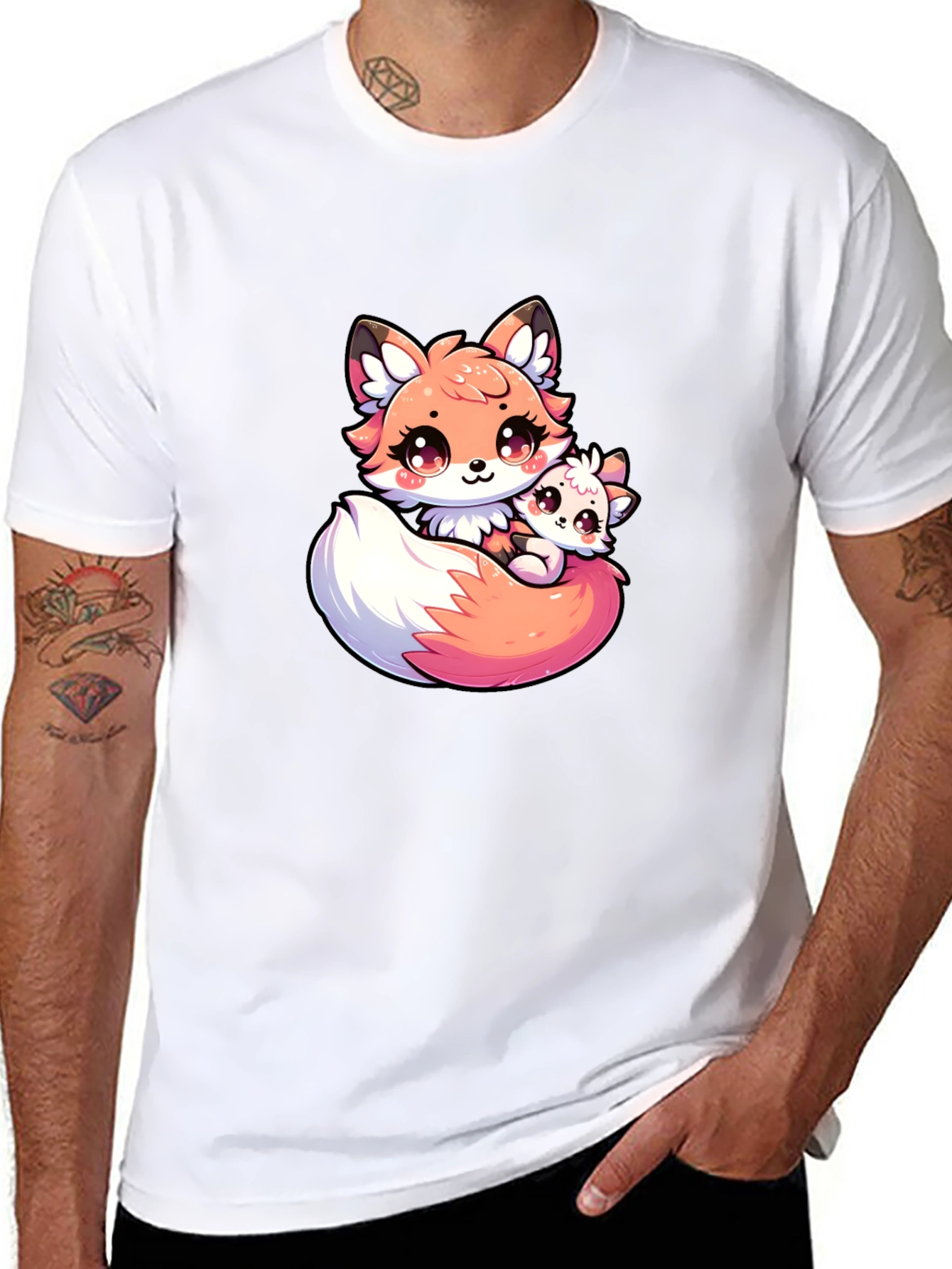 Cute Fox and Cub Black T-Shirt