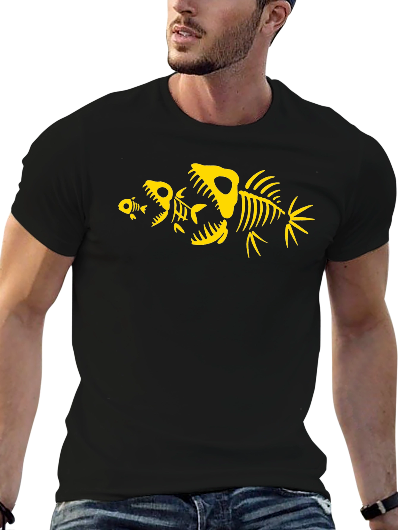 Fish Skeleton Graphic Tee - Black Cotton