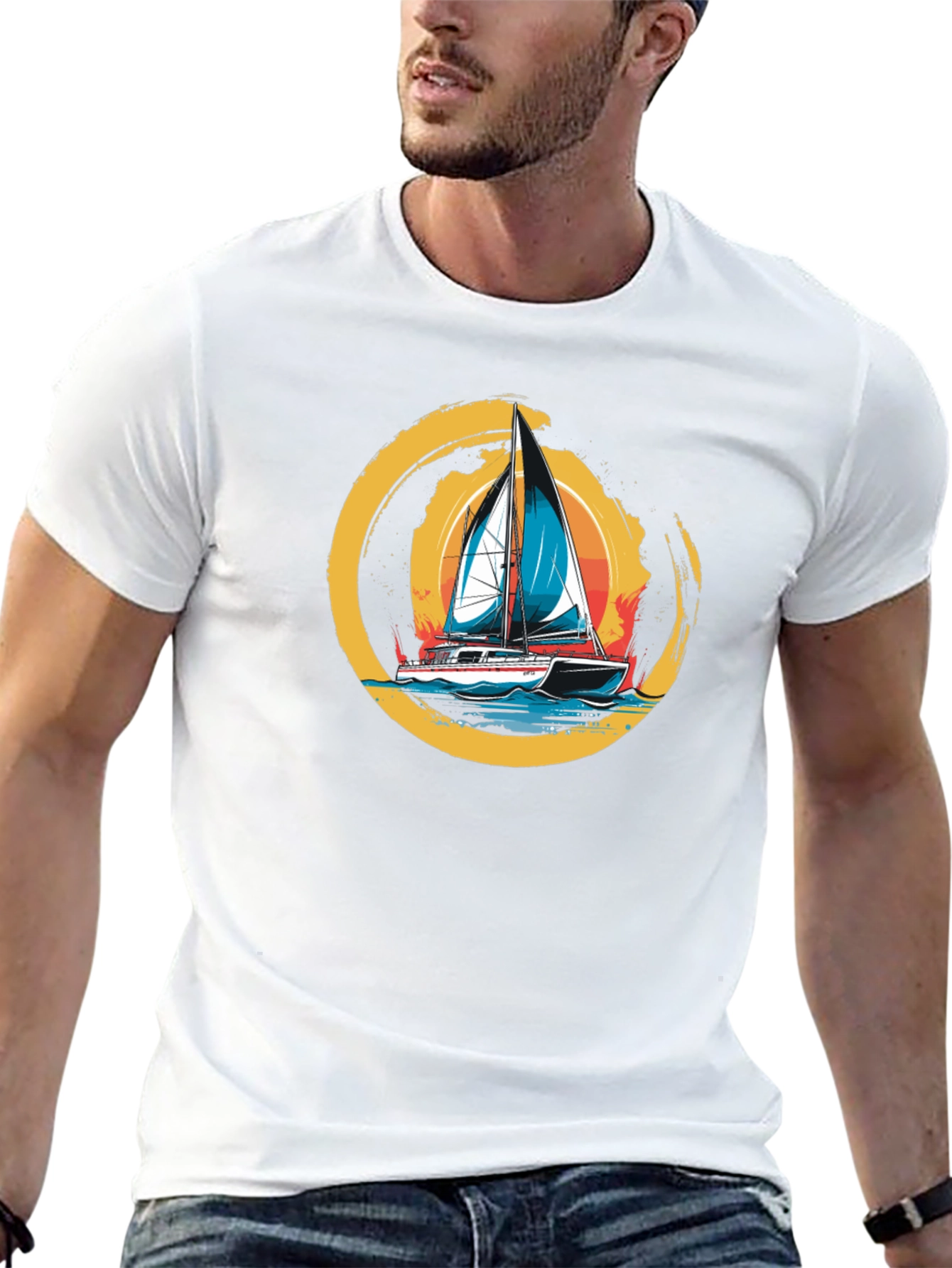 Sailboat Graphic Tee - Black Cotton T-Shirt