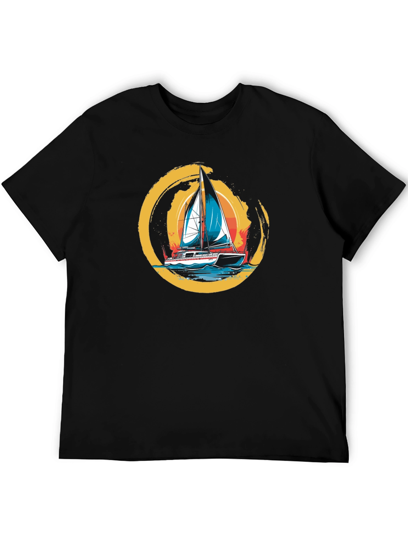 Sailboat Graphic Tee - Black Cotton T-Shirt