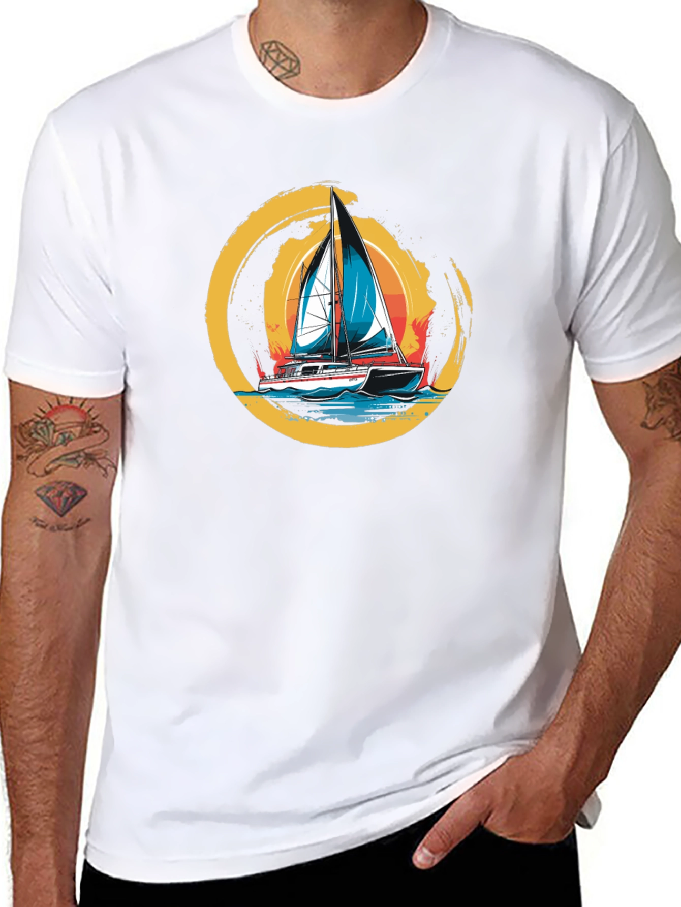 Sailboat Graphic Tee - Black Cotton T-Shirt