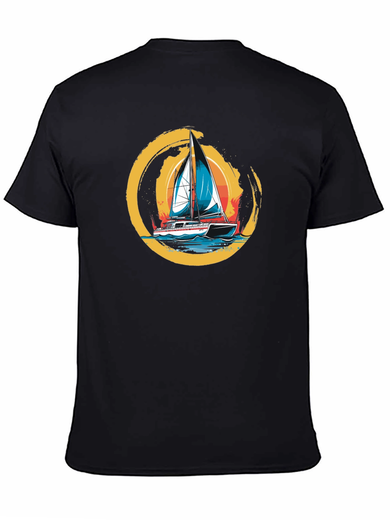 Sailboat Graphic Tee - Black Cotton T-Shirt