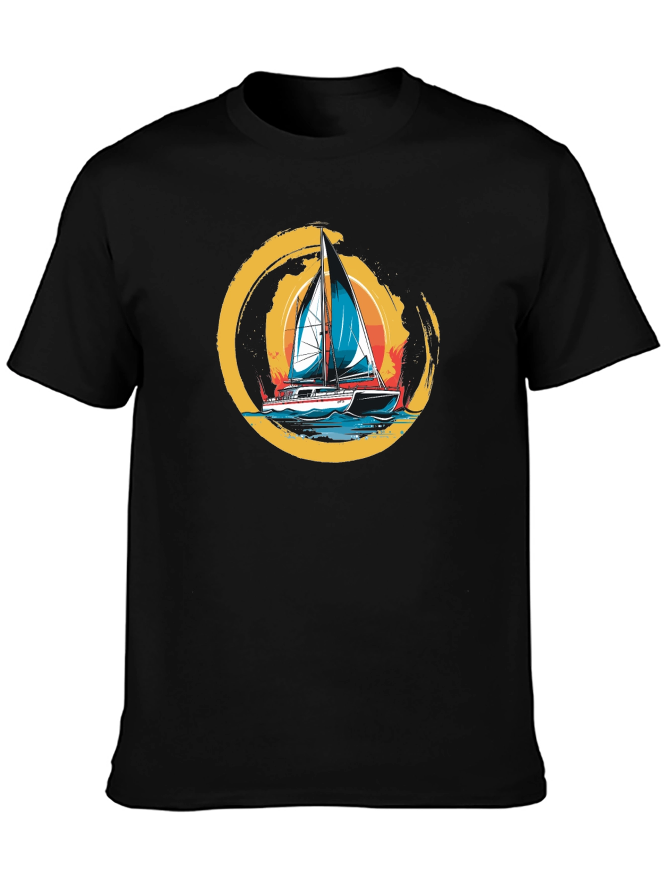 Sailboat Graphic Tee - Black Cotton T-Shirt