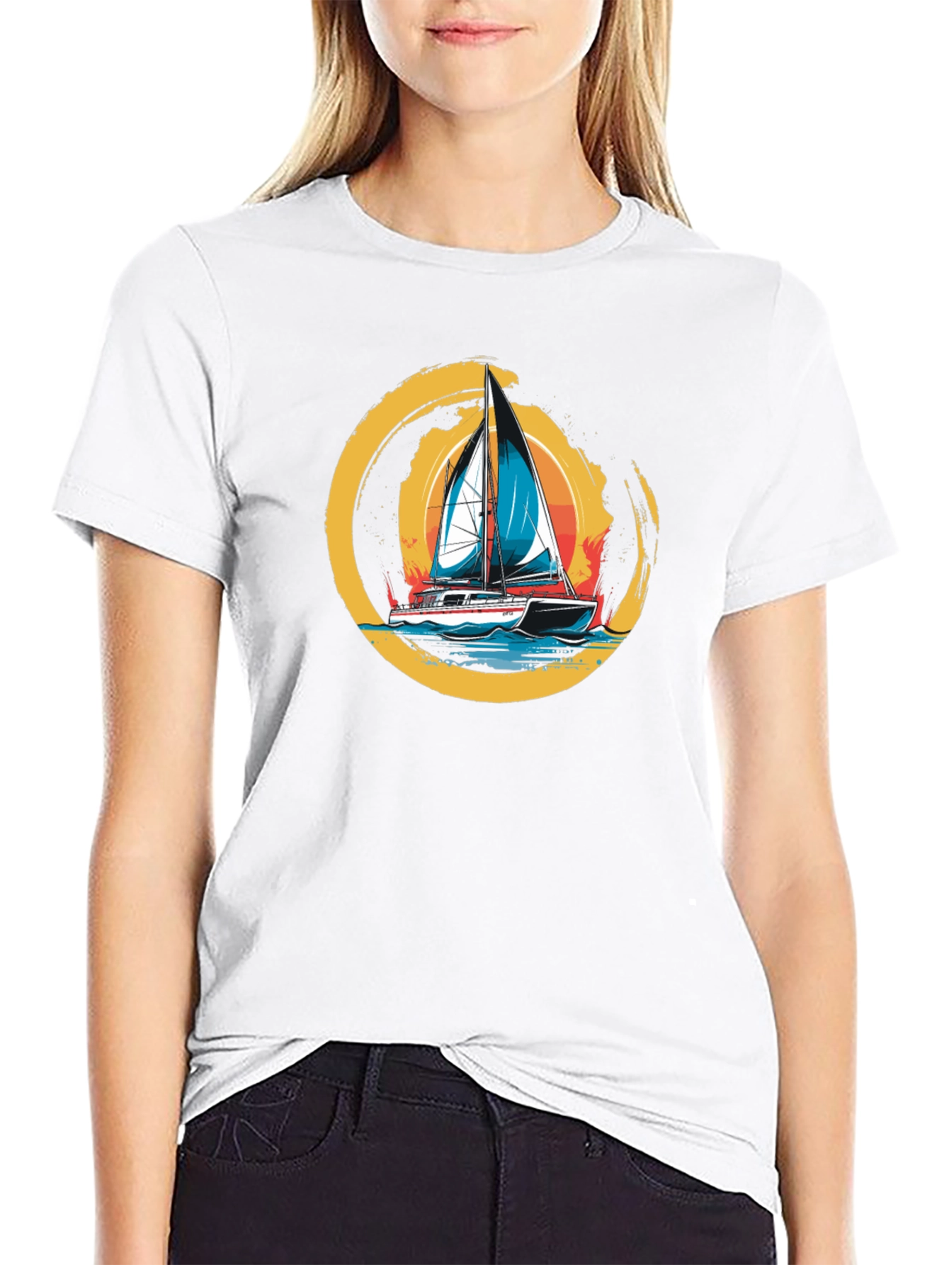 Sailboat Graphic Tee - Black Cotton T-Shirt