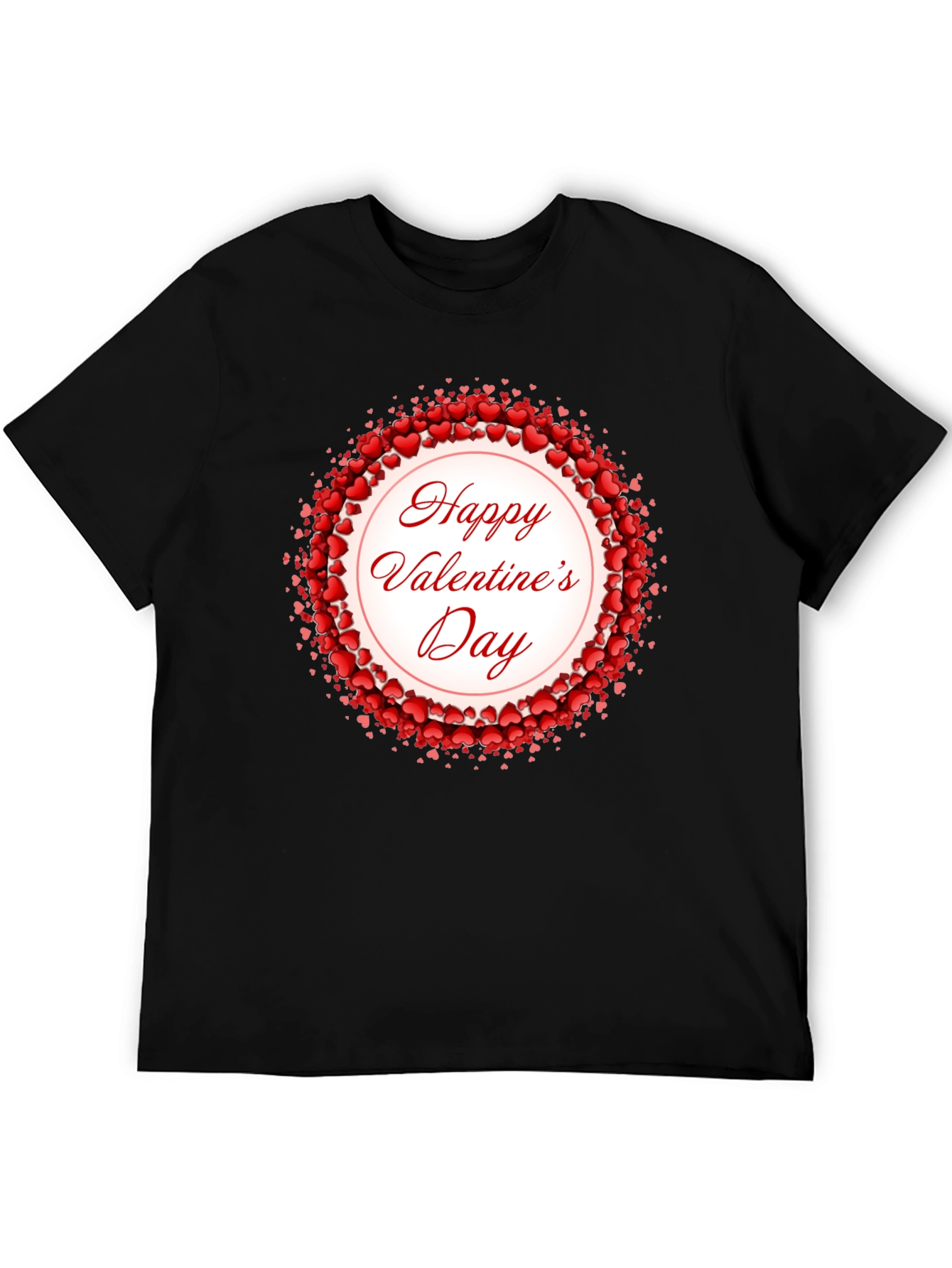Happy Valentines Day Heart Wreath Black T-Shirt