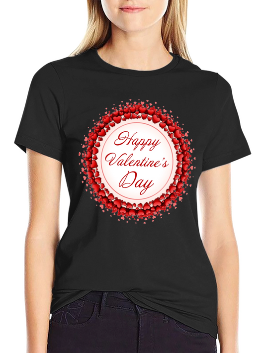 Happy Valentines Day Heart Wreath Black T-Shirt