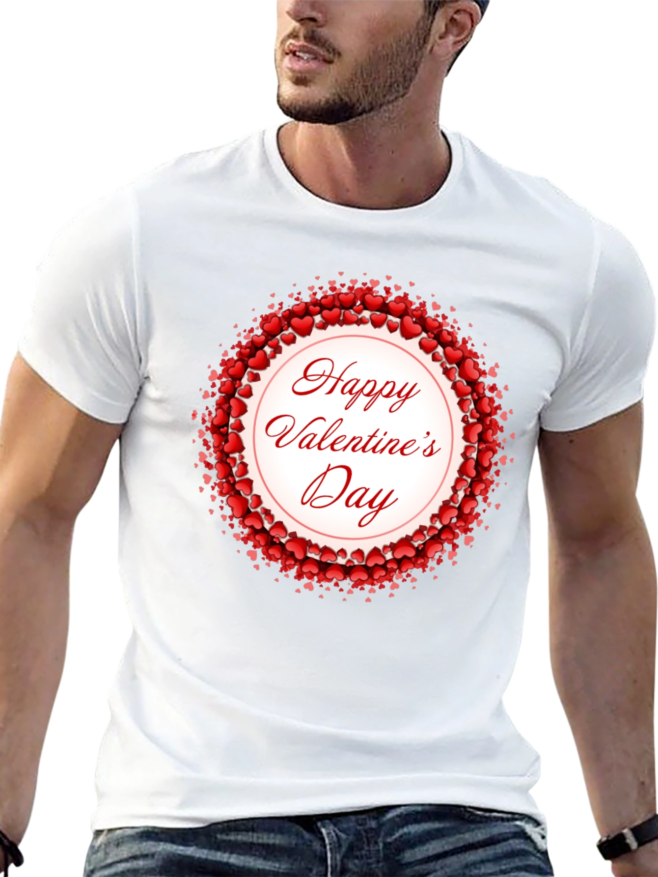 Happy Valentines Day Heart Wreath Black T-Shirt