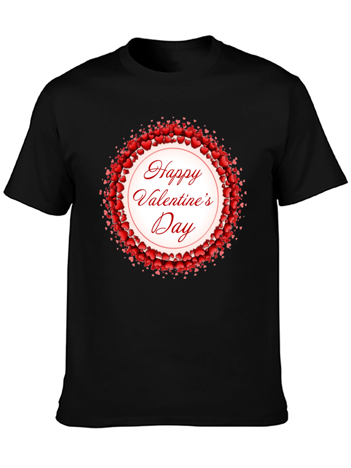 Happy Valentines Day Heart Wreath Black T-Shirt