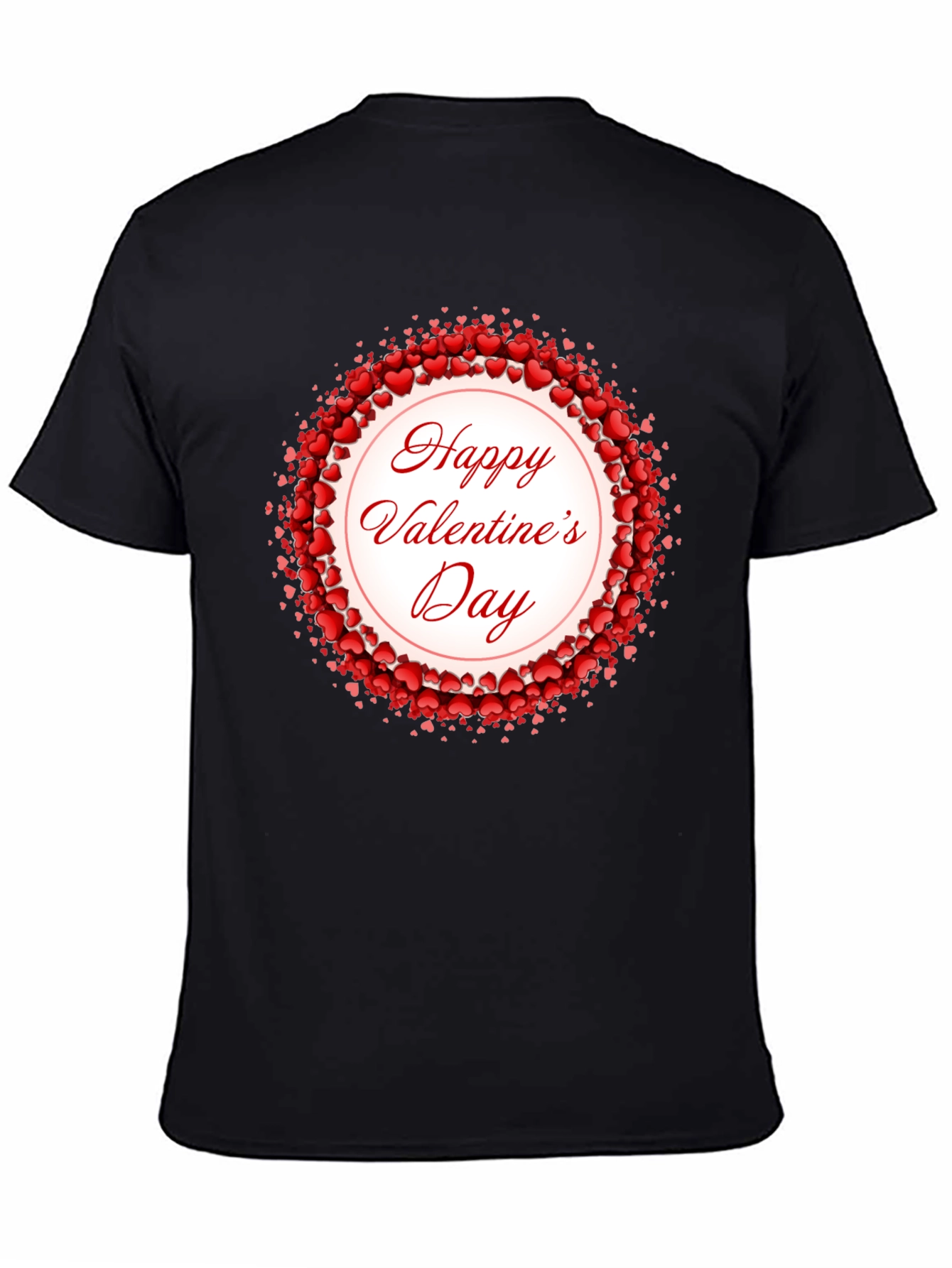Happy Valentines Day Heart Wreath Black T-Shirt