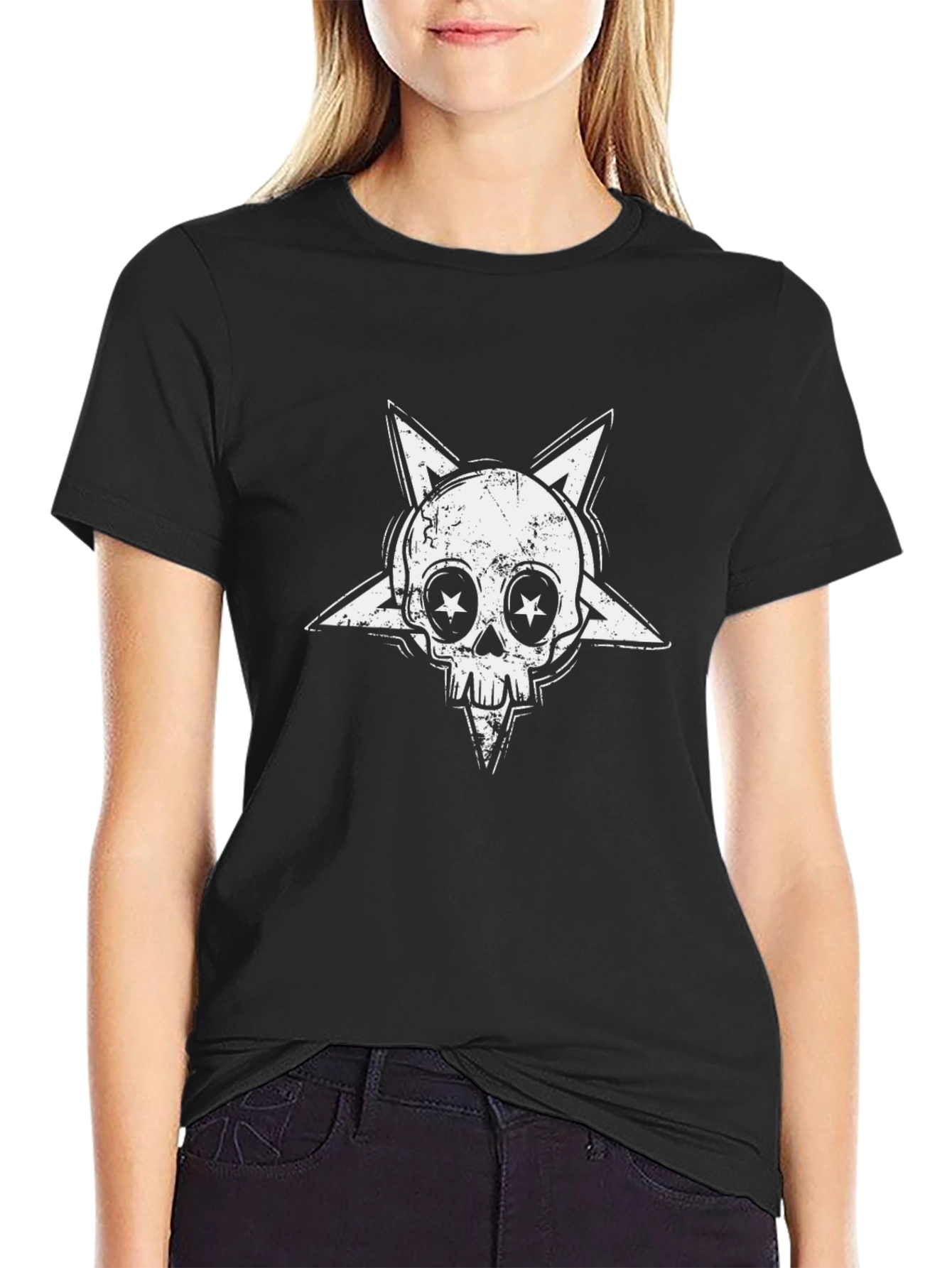 Skull Star Graphic Tee - Black Cotton Blend