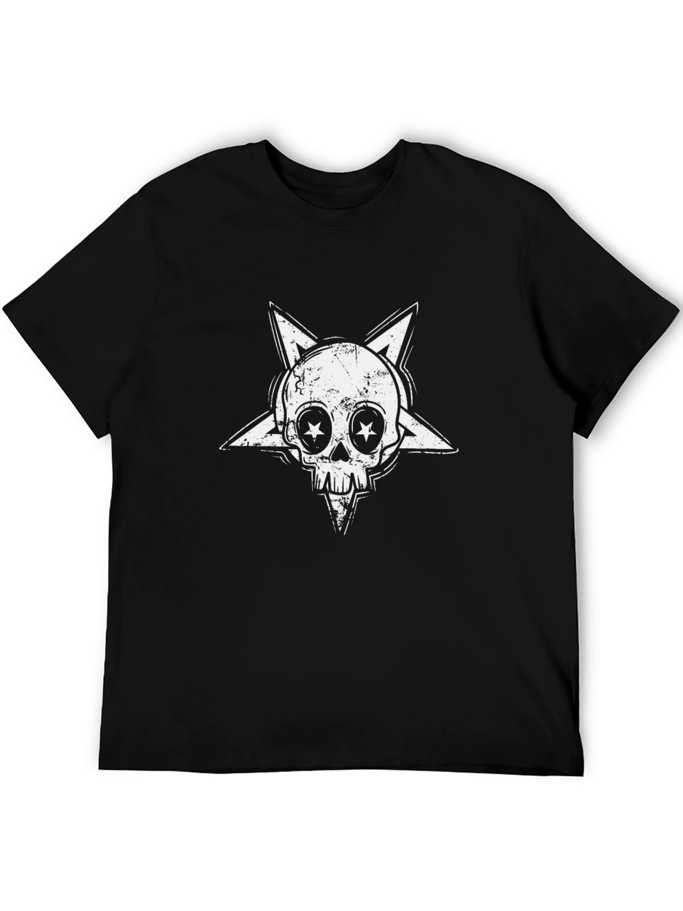 Skull Star Graphic Tee - Black Cotton Blend