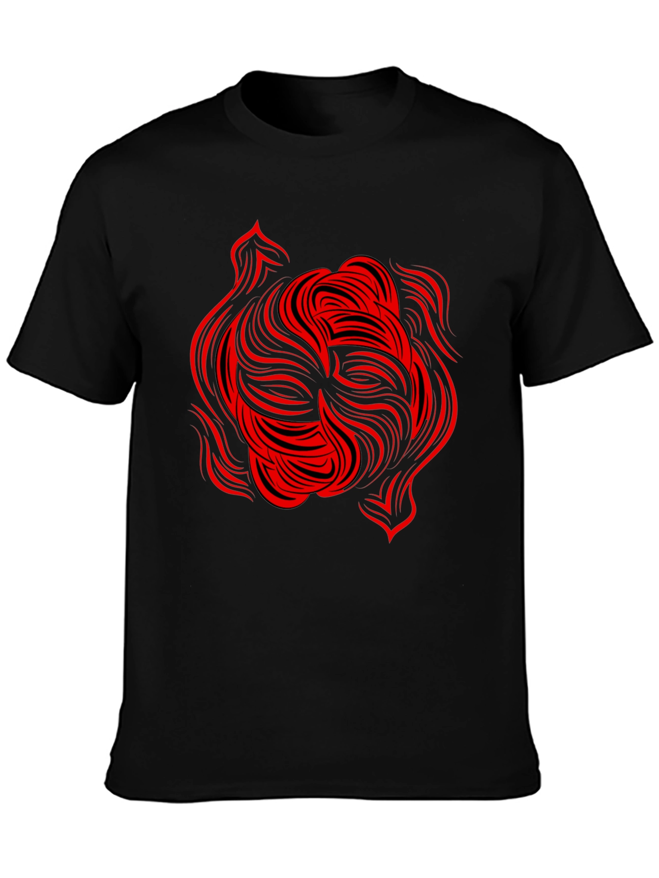 Abstract Red Swirl Graphic Tee - Black