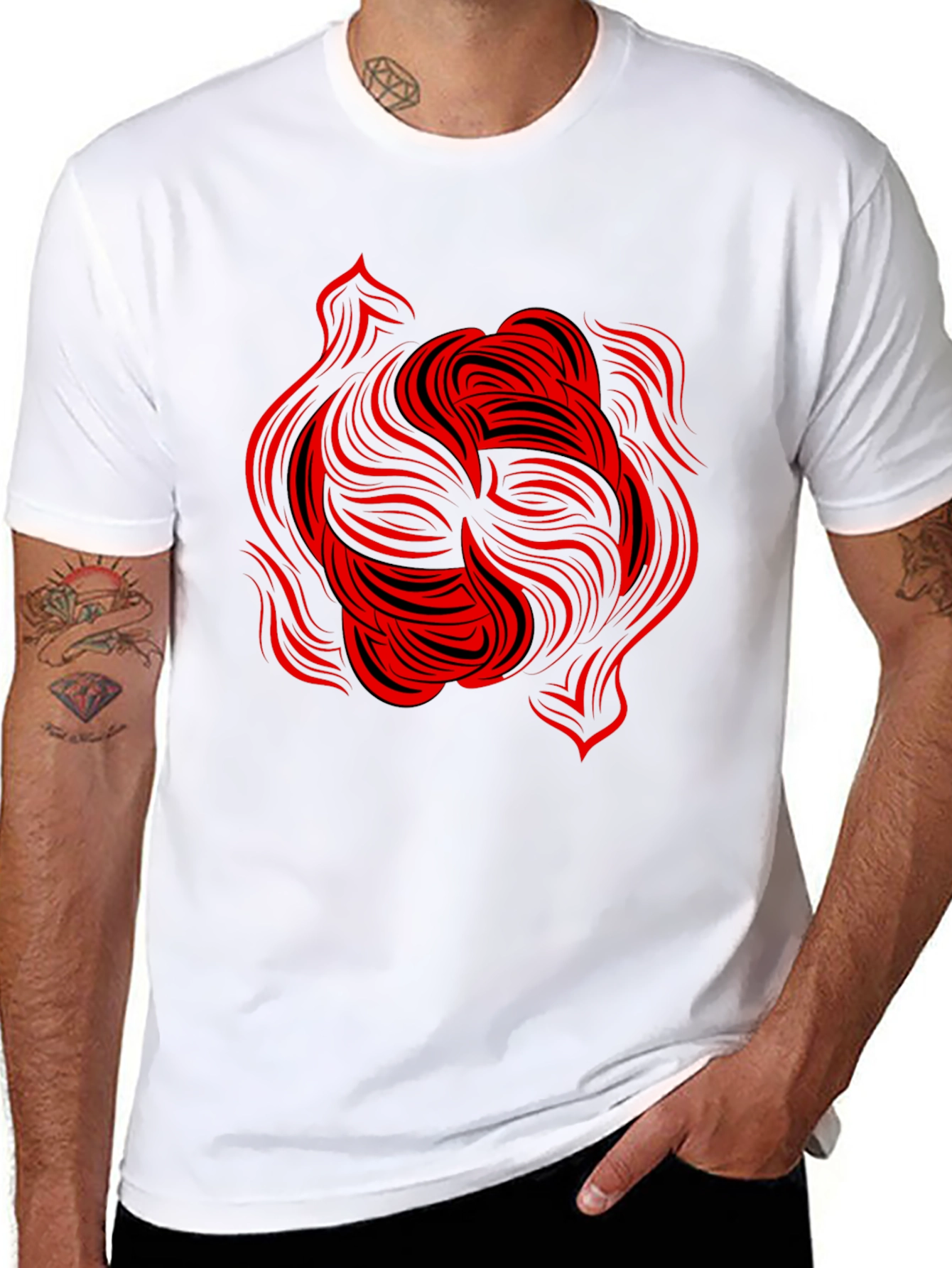 Abstract Red Swirl Graphic Tee - Black