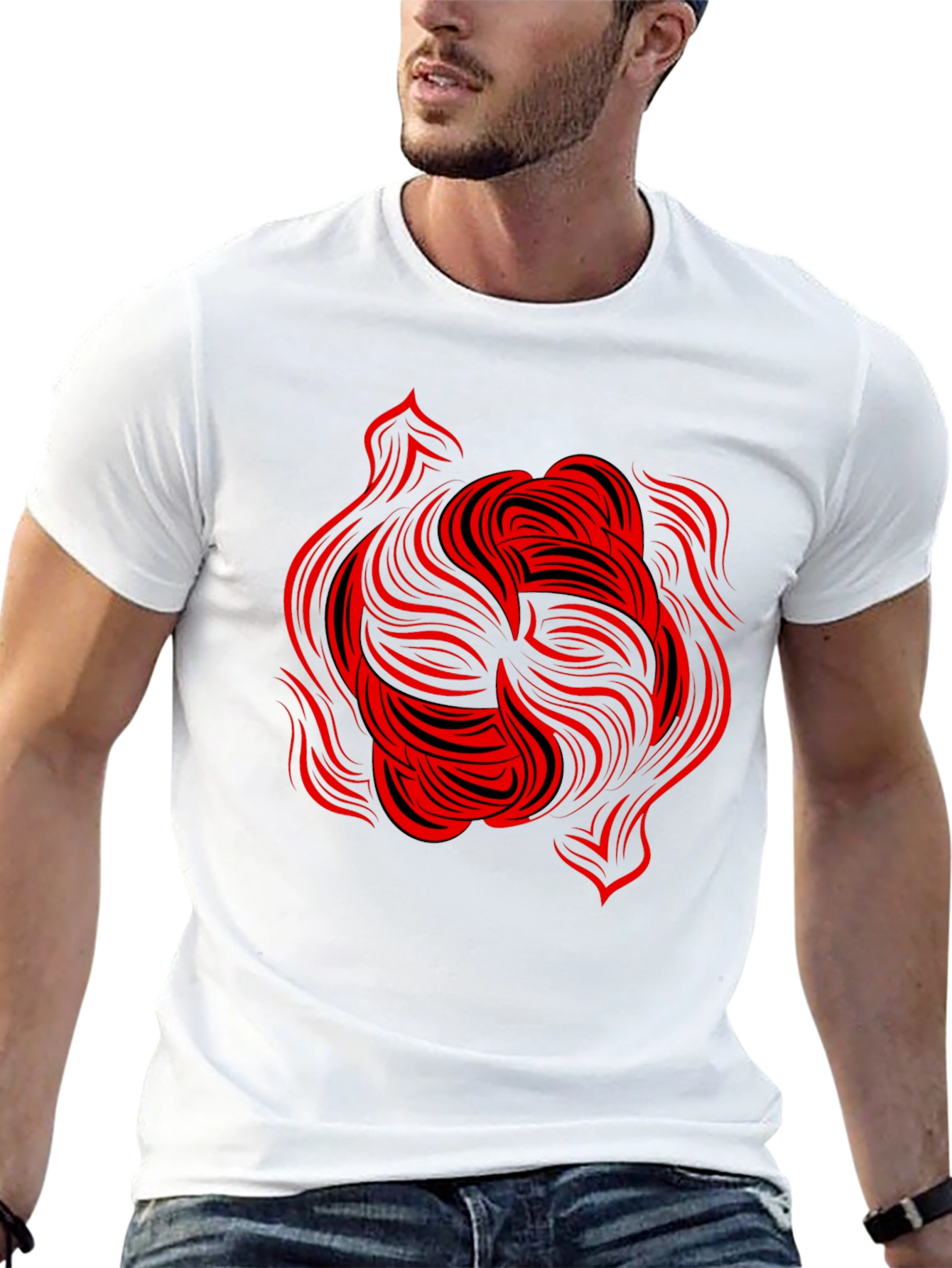 Abstract Red Swirl Graphic Tee - Black