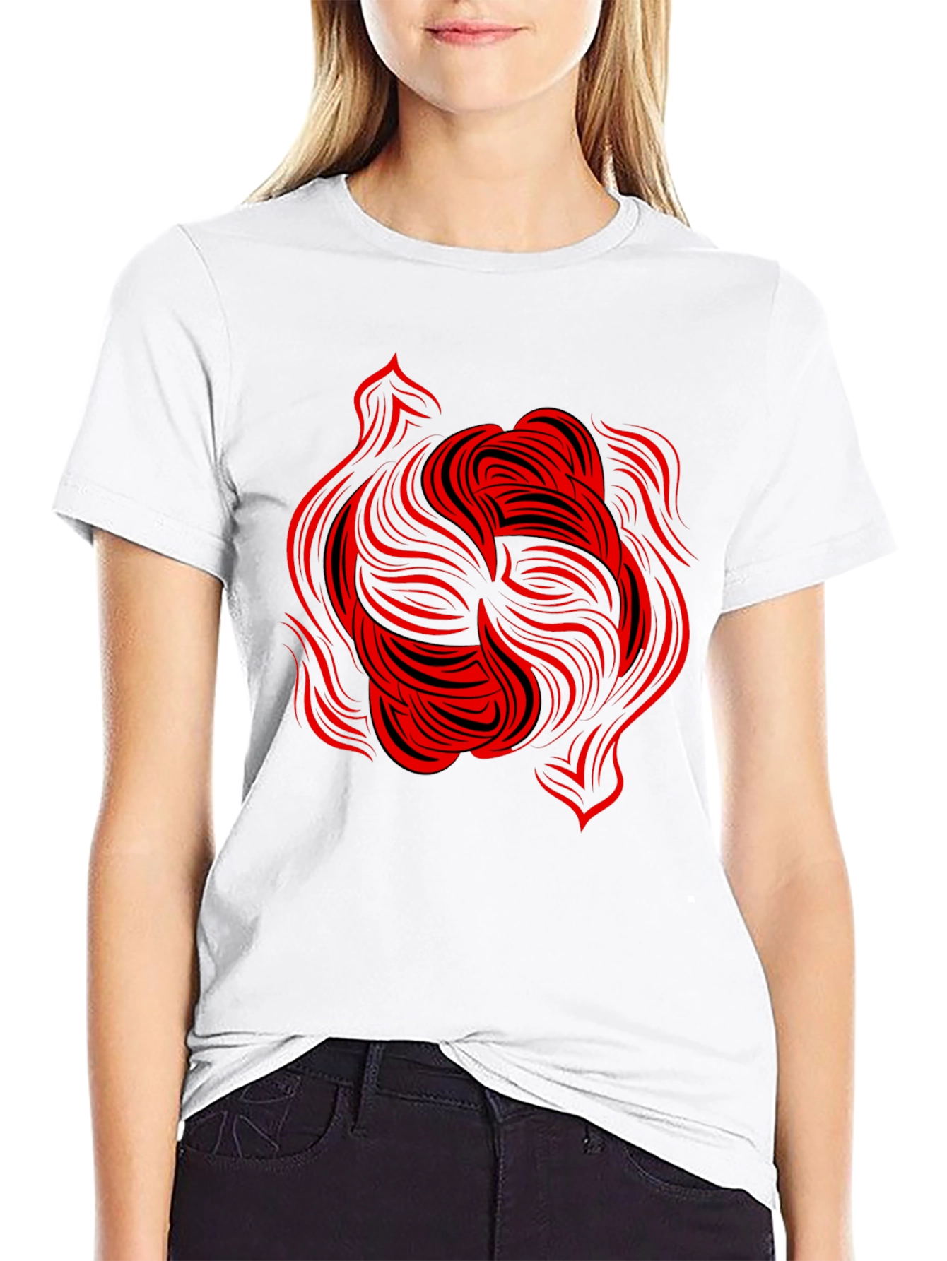 Abstract Red Swirl Graphic Tee - Black