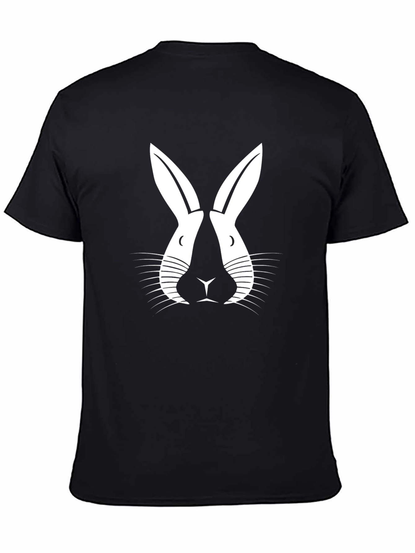 Black T-Shirt with Abstract Rabbit Design